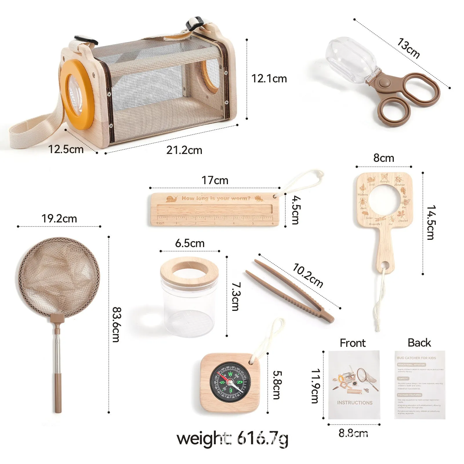 Wooden science experiment teaching aids set with telescope and book for infant outdoor exploration