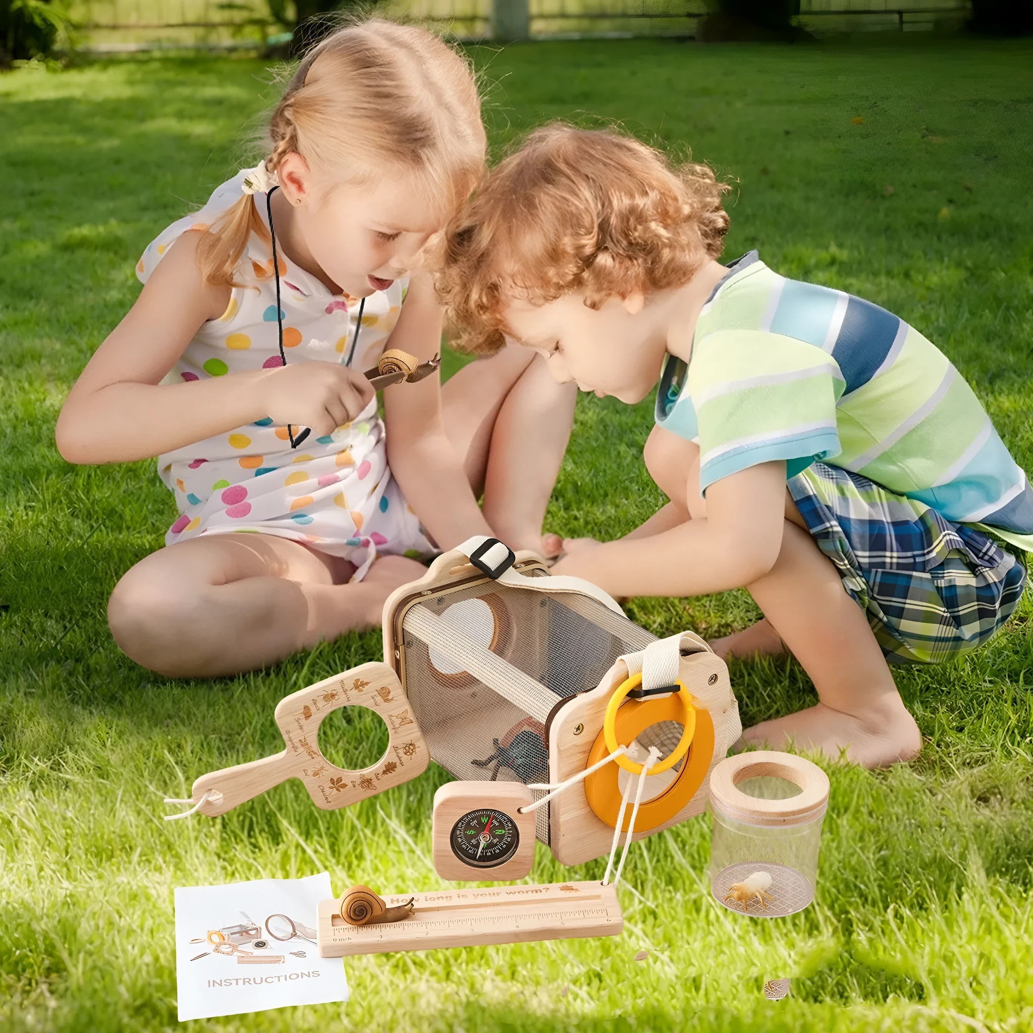 Wooden science experiment teaching aids set with telescope and book for infant outdoor exploration
