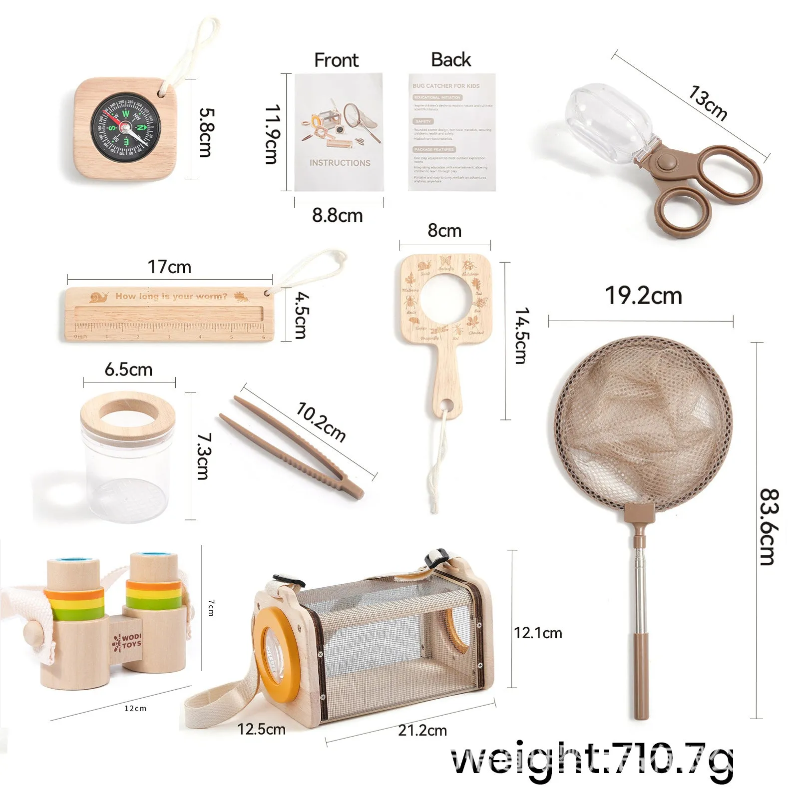 Wooden science experiment teaching aids set with telescope and book for infant outdoor exploration
