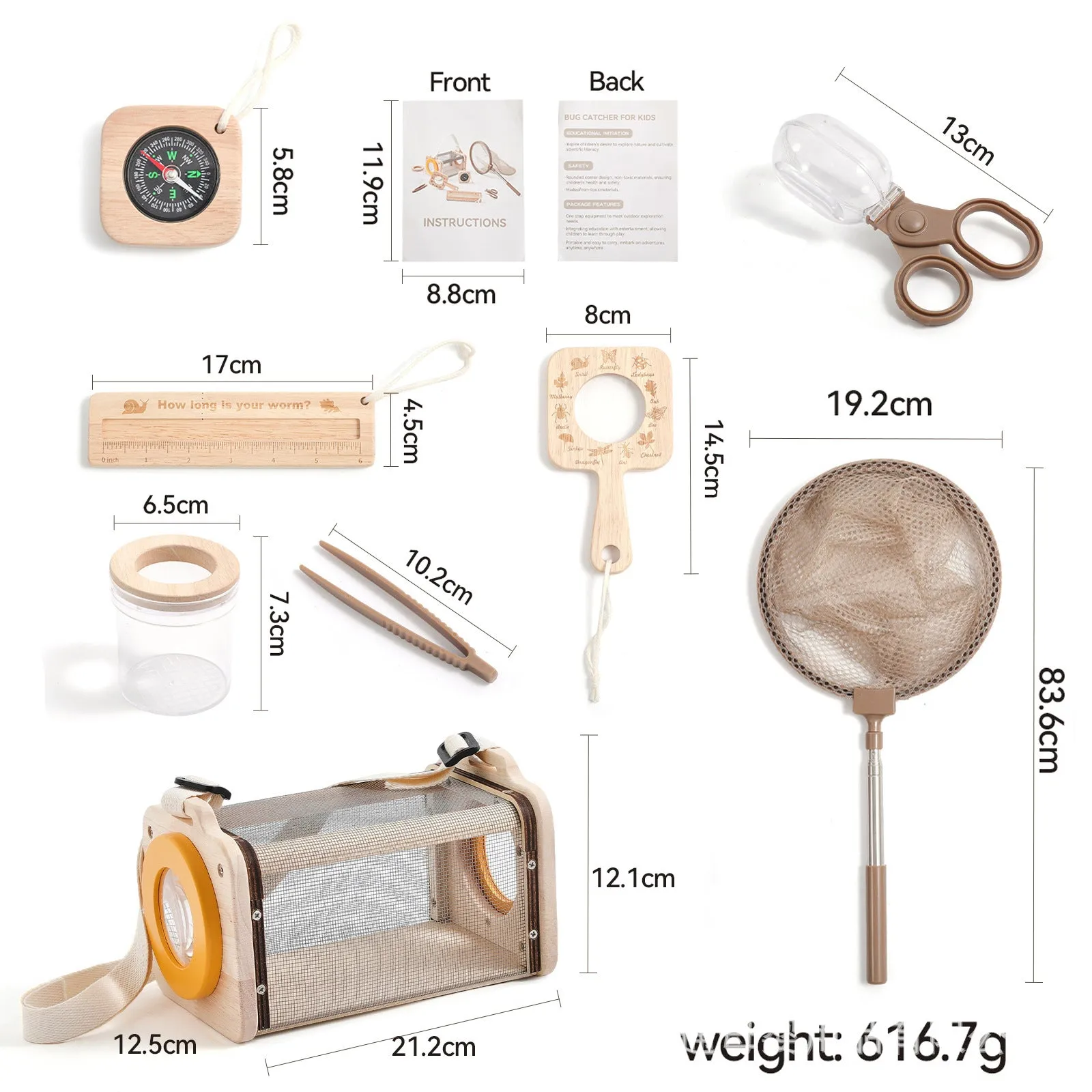 Wooden science experiment teaching aids set with telescope and book for infant outdoor exploration