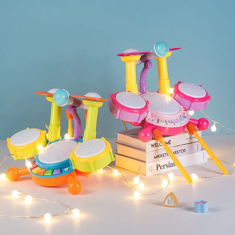 Yellow plastic hand tapping electronic drum toy for infants 0-3 years white box packaging
