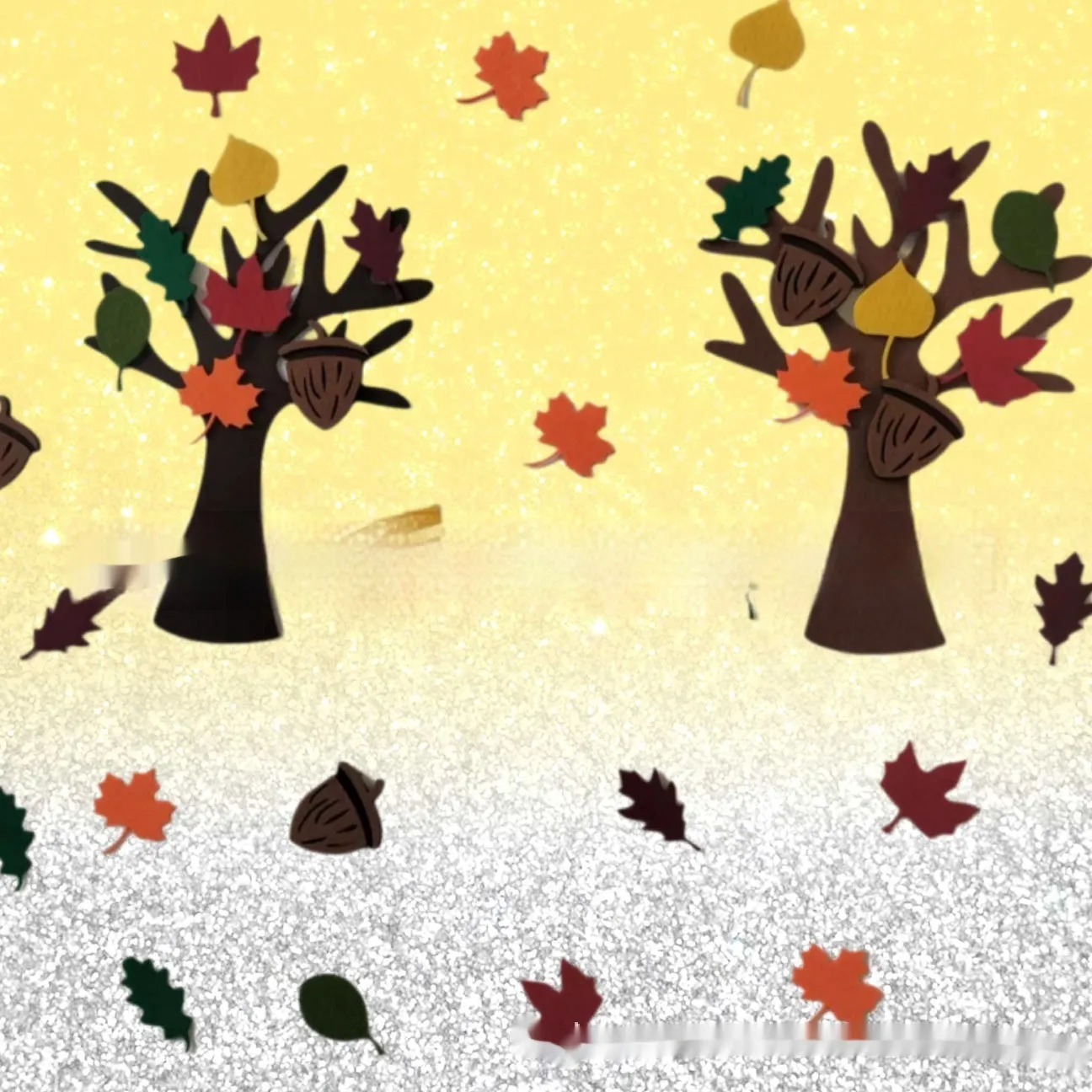 96 PCs felt tree handmade wall hanging set for children with non-woven fabric trees in green on white wall