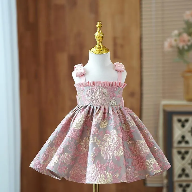 Red Zhuazhou girls braces skirt princess style polyester suspender dress for children