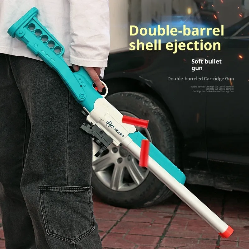Double-barreled S686 shell-ejecting soft bullet toy gun in plastic foldable design for youth