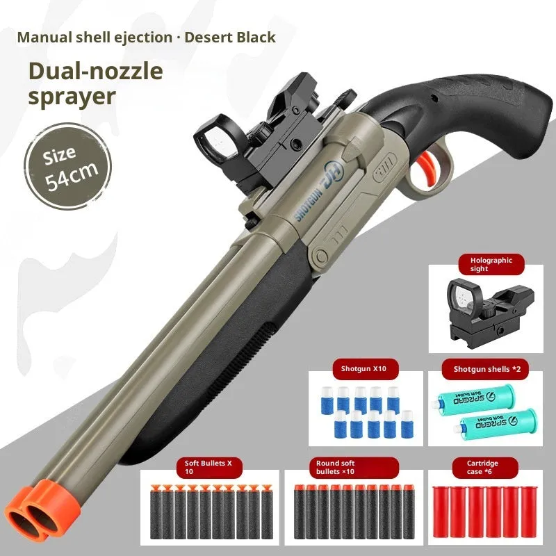 Double-barreled S686 shell-ejecting soft bullet toy gun in plastic foldable design for youth