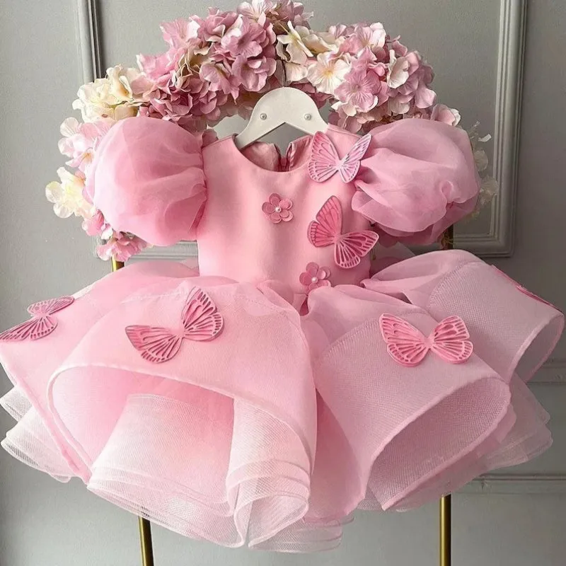 Girls western style princess dress in pink with frill details and bow on front, cotton blend fabric