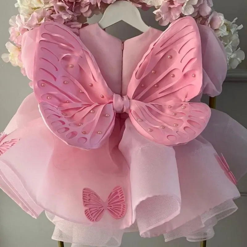 Girls western style princess dress in pink with frill details and bow on front, cotton blend fabric