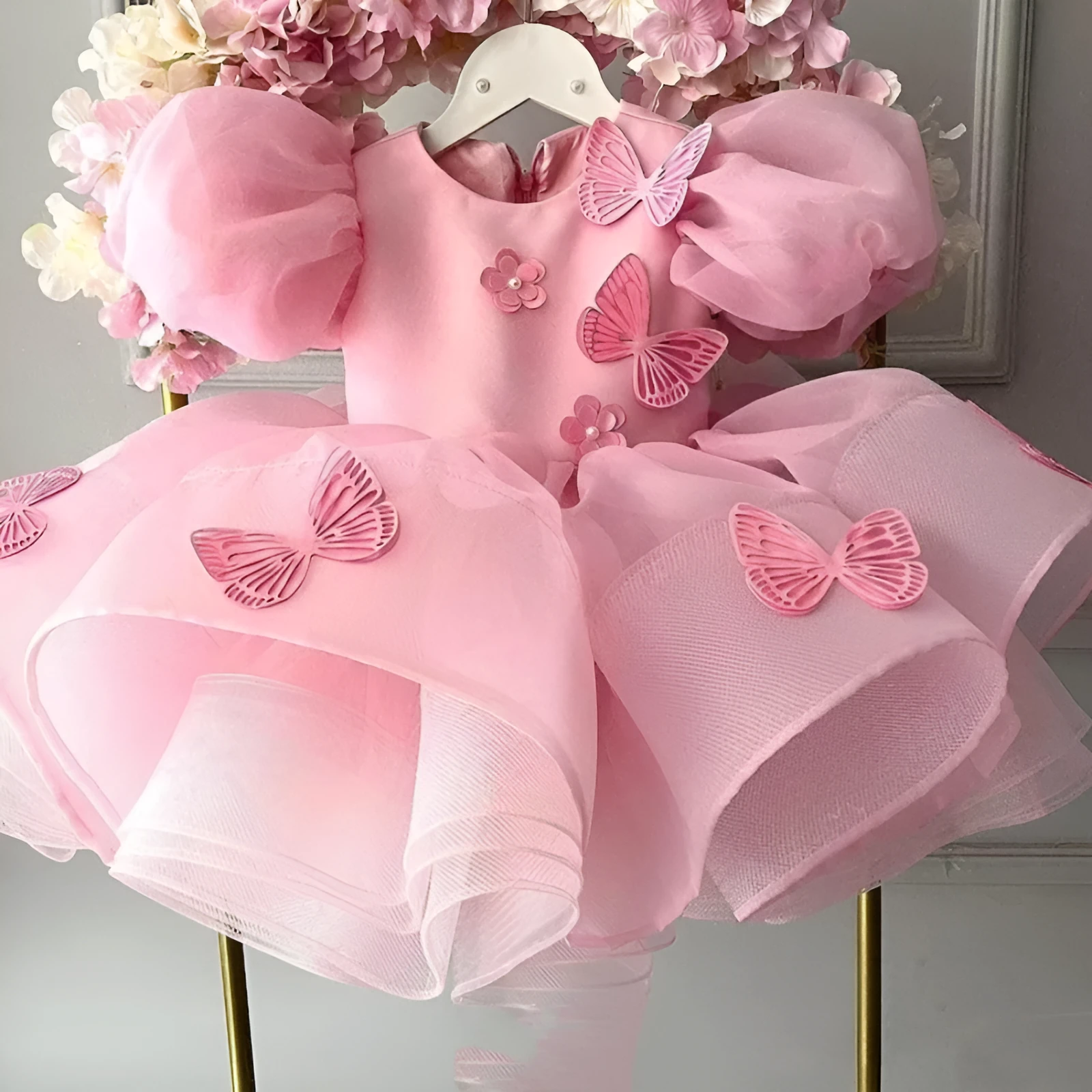 Girls western style princess dress in pink with frill details and bow on front, cotton blend fabric