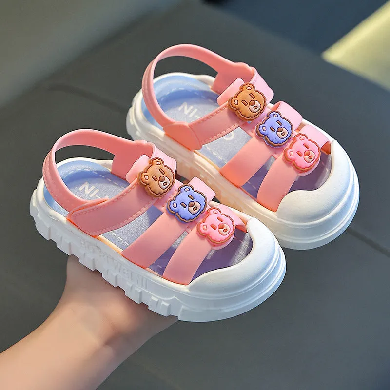 Boy baby shoes soft bottom non-slip PVC sole Velcro sandals cartoon design black