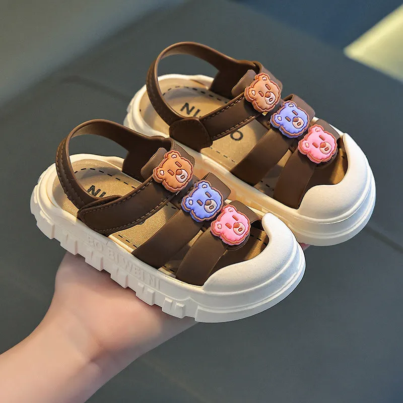 Boy baby shoes soft bottom non-slip PVC sole Velcro sandals cartoon design black