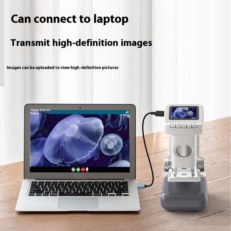 Smart digital microscope for kids with electronic belt display in blue gray and green ABS plastic with accessories