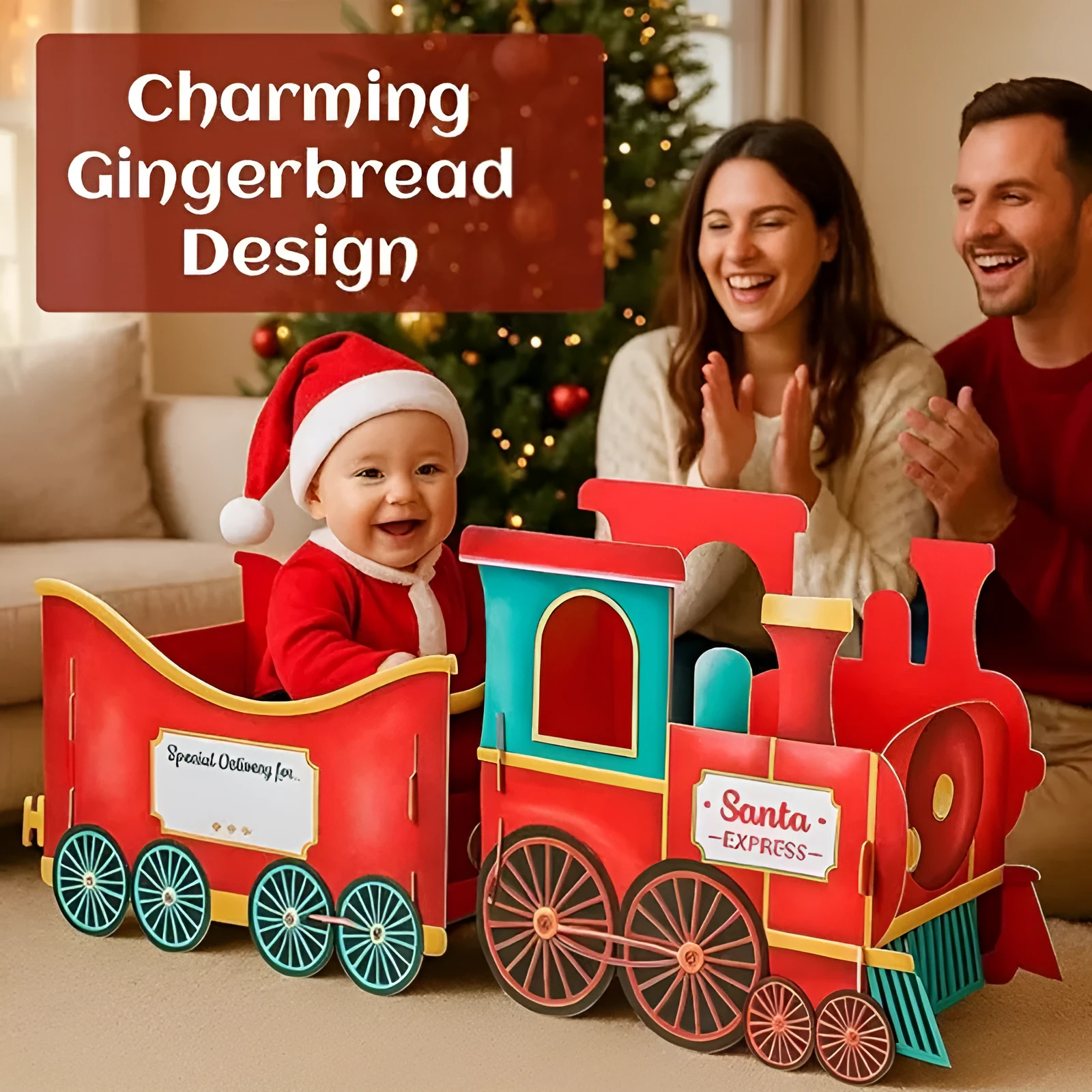 Santa Claus gift train plastic Christmas decoration in American style for home display