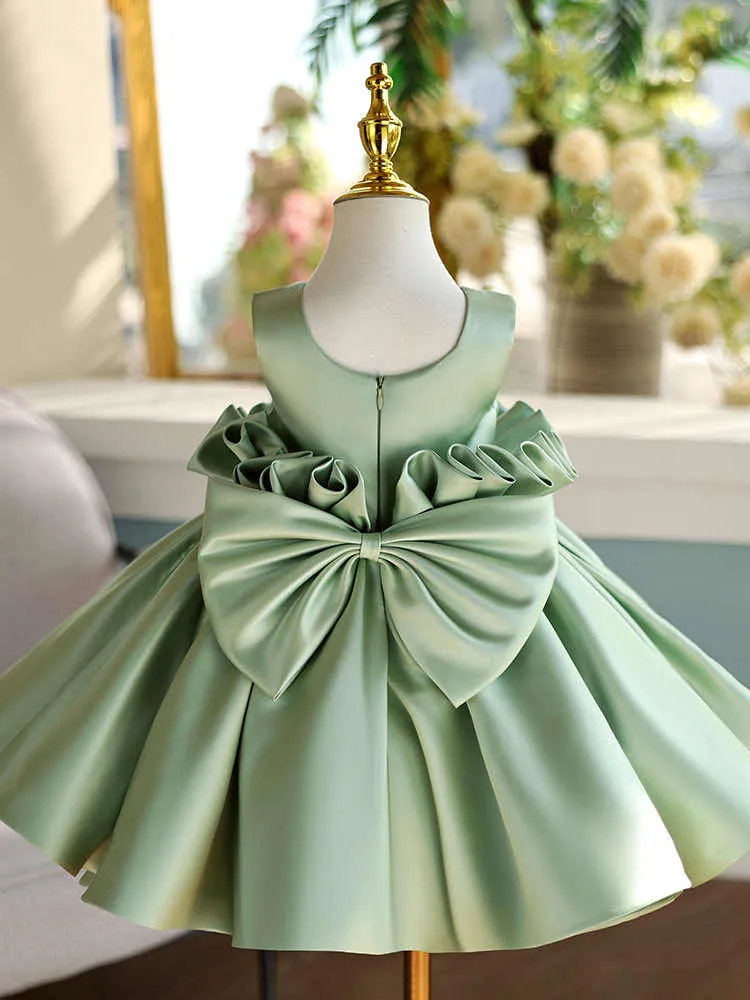 Girls' satin slim fit sleeveless party dress in Fruit Green colour for birthday events