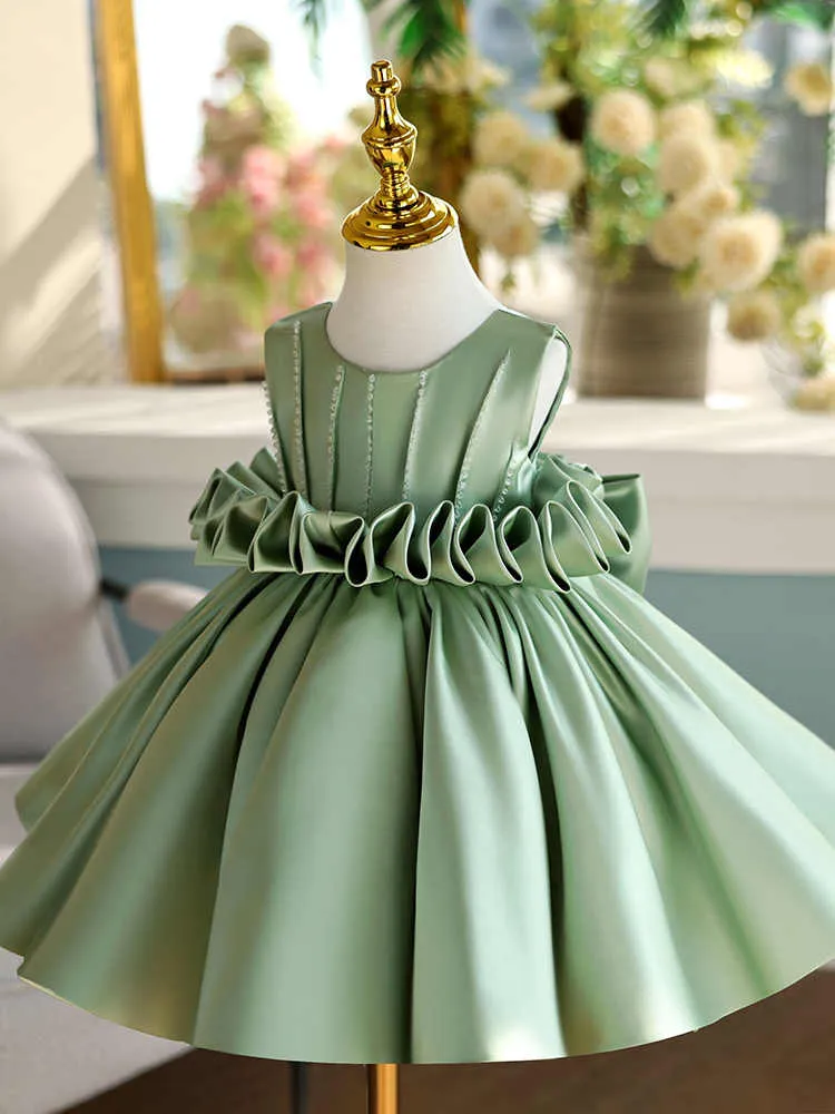 Girls' satin slim fit sleeveless party dress in Fruit Green colour for birthday events