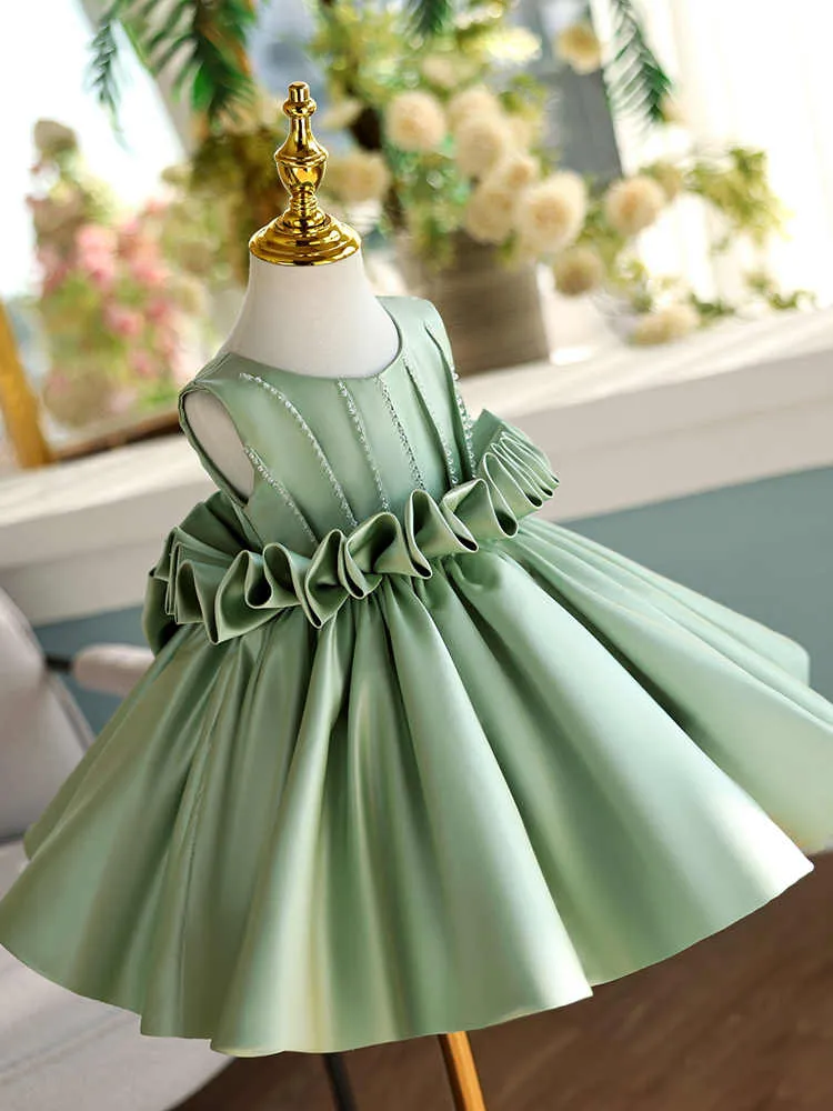 Girls' satin slim fit sleeveless party dress in Fruit Green colour for birthday events
