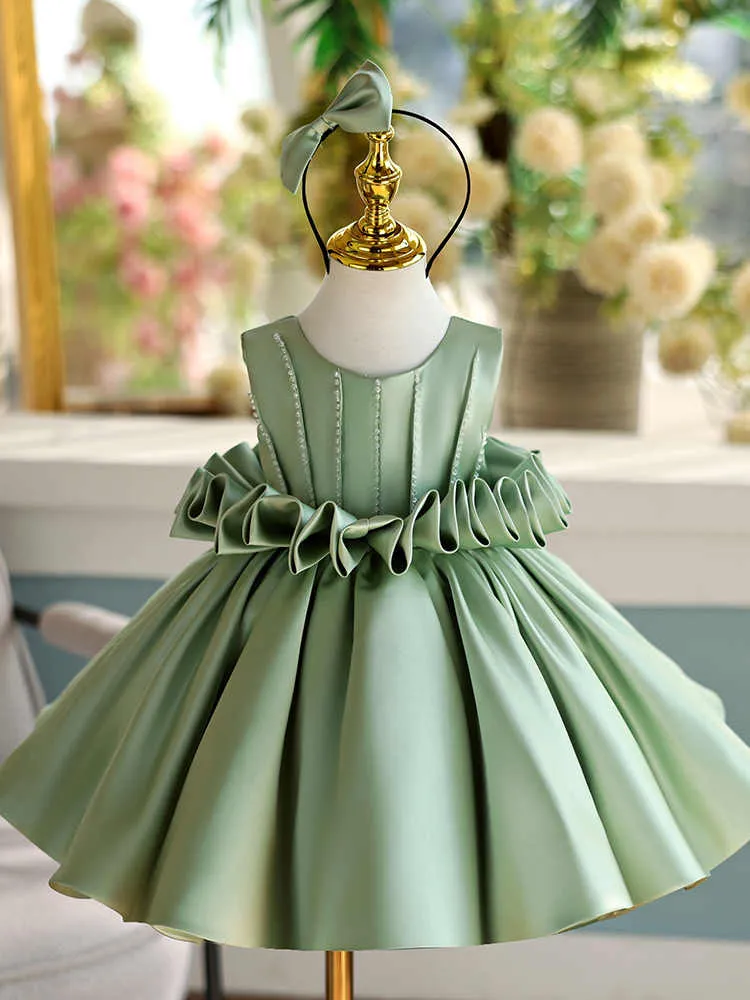 Girls' satin slim fit sleeveless party dress in Fruit Green colour for birthday events