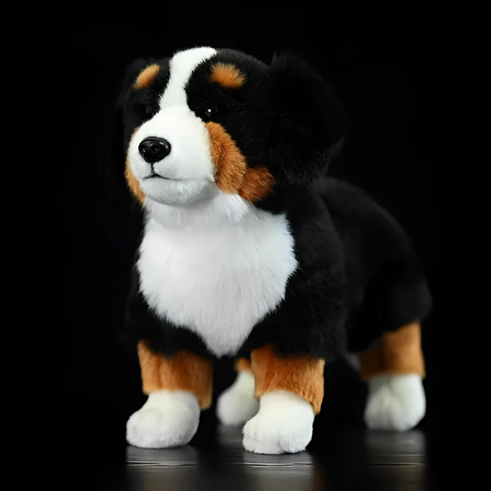 Black Bernese Mountain Dog plush toy with 29cm length, made from chemical fibre fabric