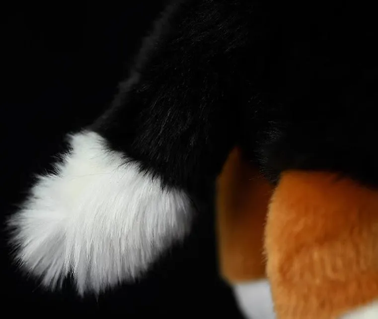 Black Bernese Mountain Dog plush toy with 29cm length, made from chemical fibre fabric