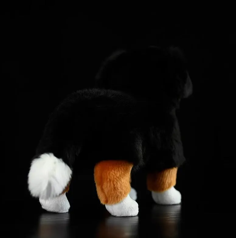 Black Bernese Mountain Dog plush toy with 29cm length, made from chemical fibre fabric