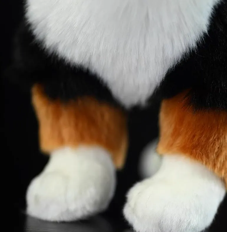 Black Bernese Mountain Dog plush toy with 29cm length, made from chemical fibre fabric