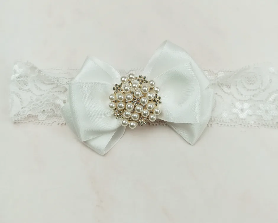Milky white handmade soft sole cloth princess shoes with pearl detailing and lace-up closure for babies
