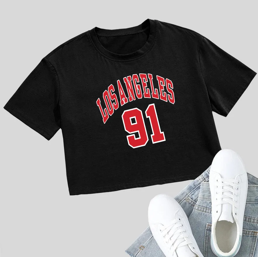 A black loose-fit women's cotton t-shirt with personalised white English letters printing on the front.