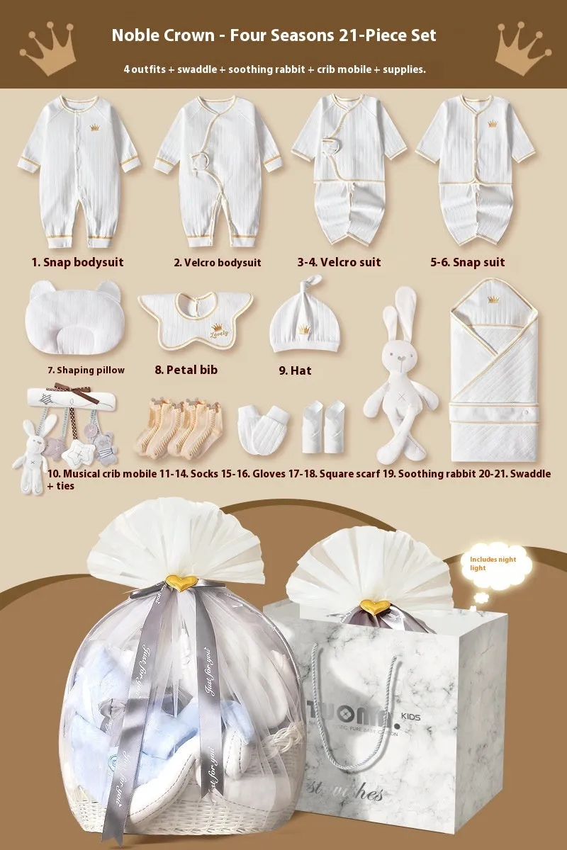 Cotton newborn gift box suit with long sleeve cardigan, soothing rabbit bed bell, and 18-23 pieces for 0-12 months babies