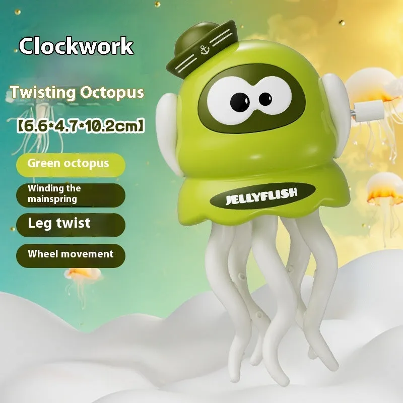 Magic Clockwork Dancing Octopus wind-up toy in green, plastic, 6.8x6.3x11.2cm, on a white surface