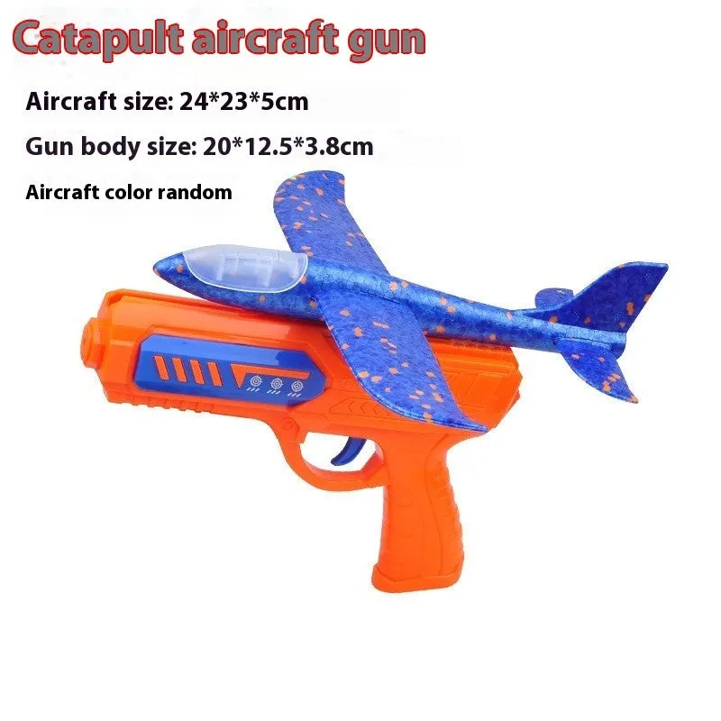 Plastic foam ejection model toy gun and airplane set with flashing light for children aged 4-6 years blue variant