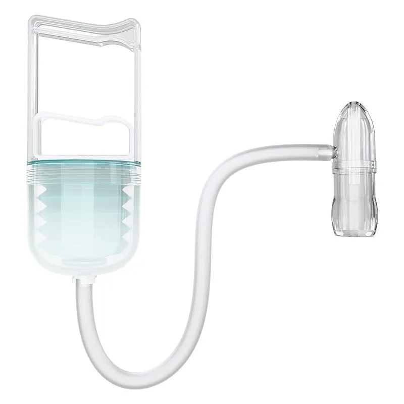 Hand-held baby nasal cavity cleaner in peacock blue with soft silicone tip and anti-backflow design