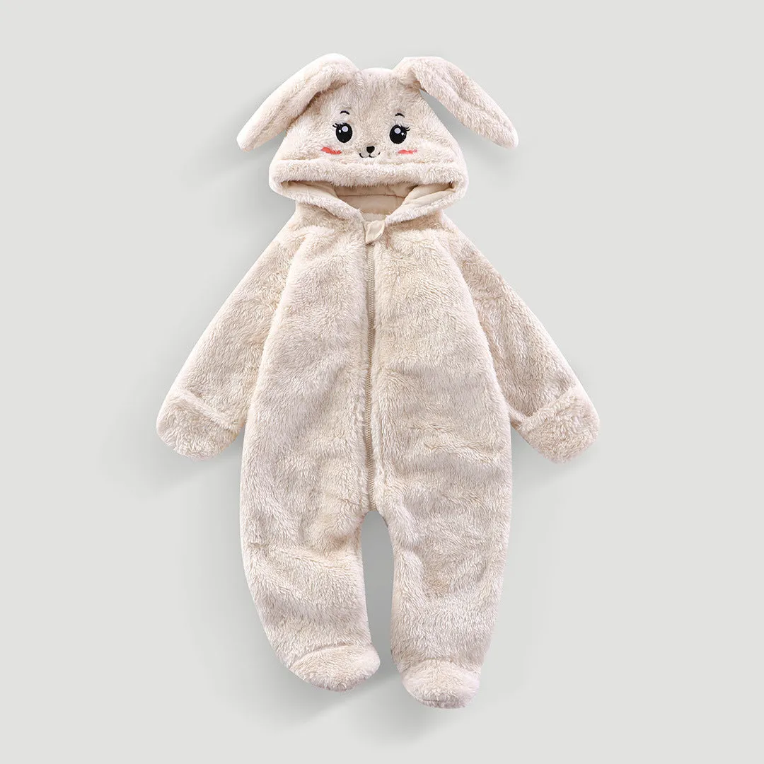 Boys and girls thermal jumpsuit pajamas in milky white, thickened polyester fibre, suitable for babies 59cm to 80cm tall.