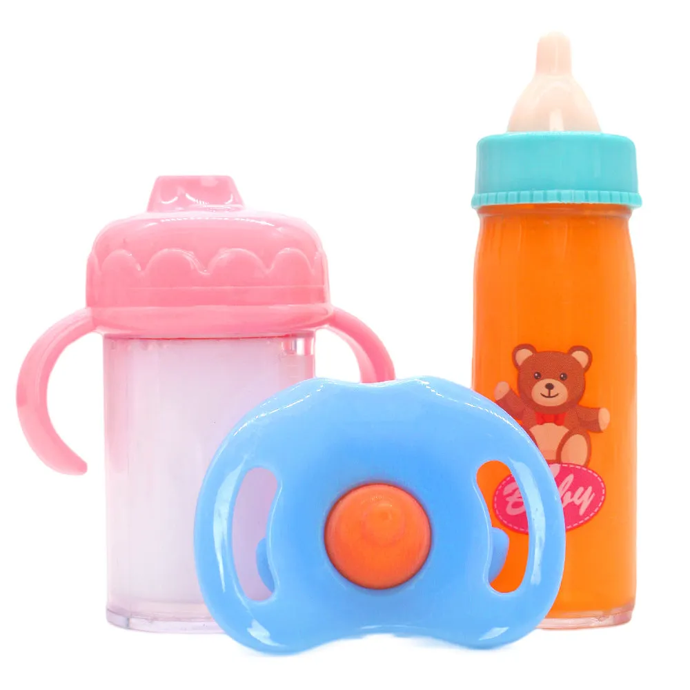 Plastic doll bottle nipple toy accessory set in bear blue combination for 14-18 inch dolls