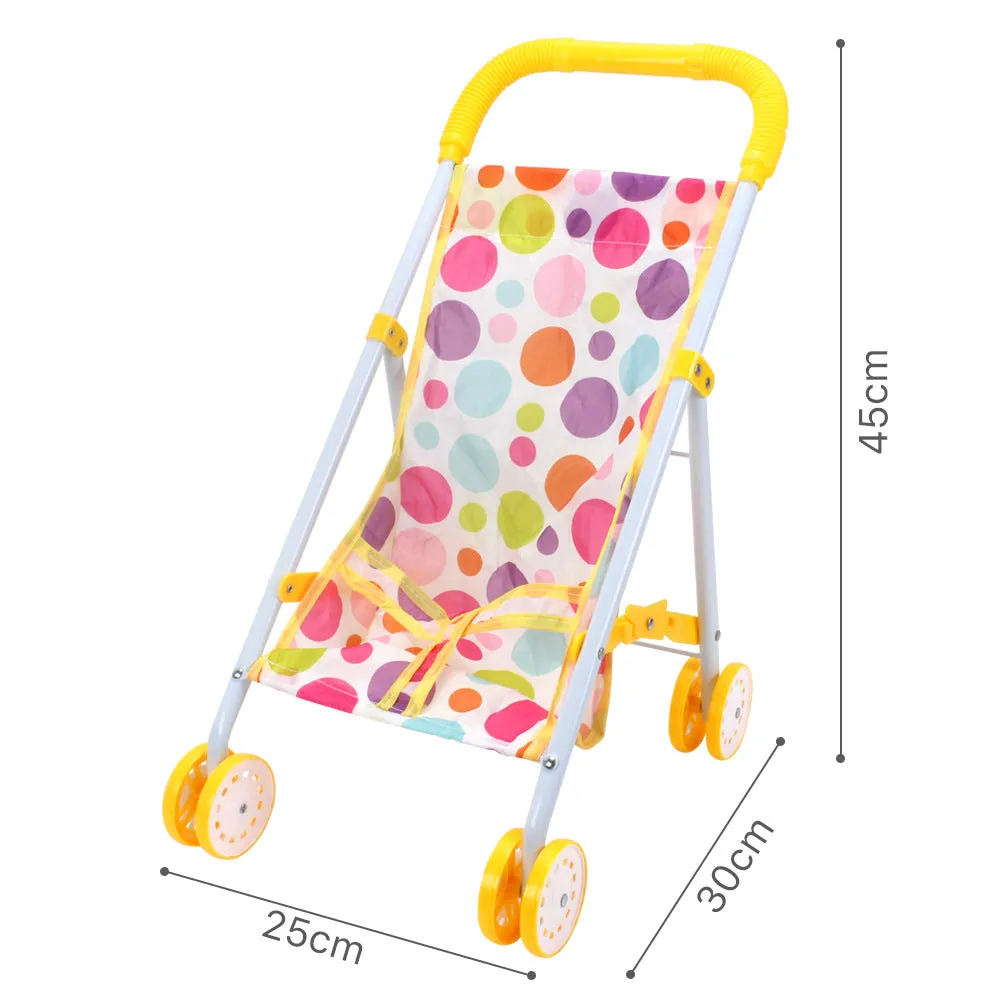 Girls metal baby stroller toy with iron rod construction for children aged 4-6 years, simulation trolley design