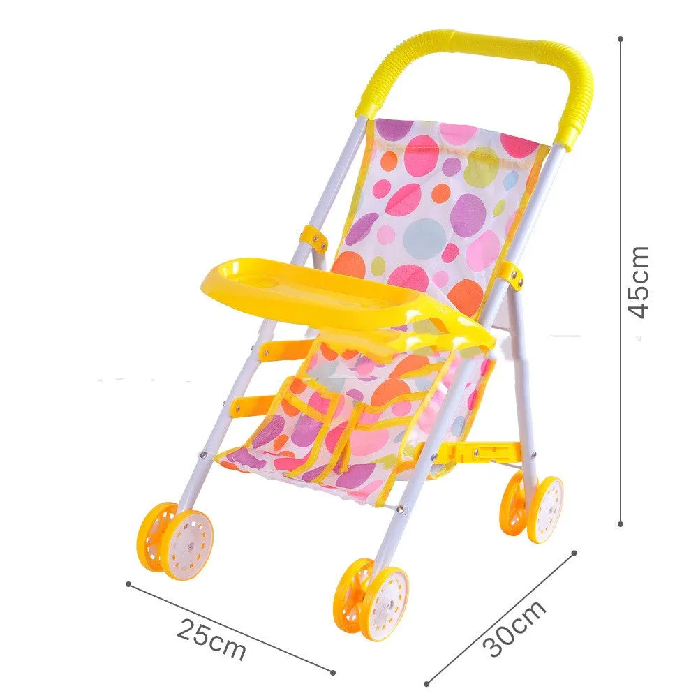 Girls metal baby stroller toy with iron rod construction for children aged 4-6 years, simulation trolley design