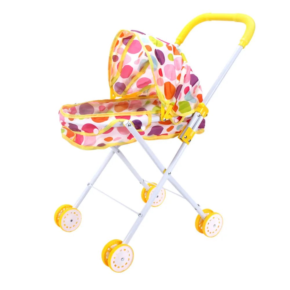 Girls metal baby stroller toy with iron rod construction for children aged 4-6 years, simulation trolley design