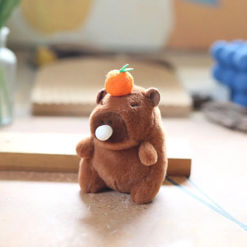 Cute Capribala stuffed toy pendant 12cm super soft short plush spit bubble colour keychain decoration
