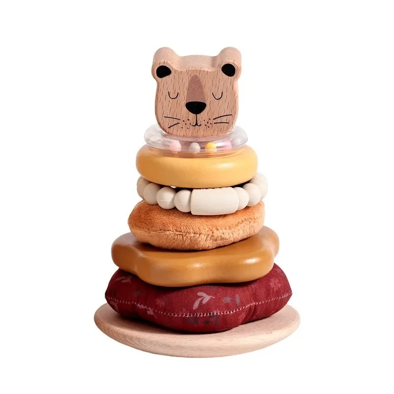 Wooden baby early education puzzle lion set column toy in Lion Sleeve Column colour for children aged 4-6