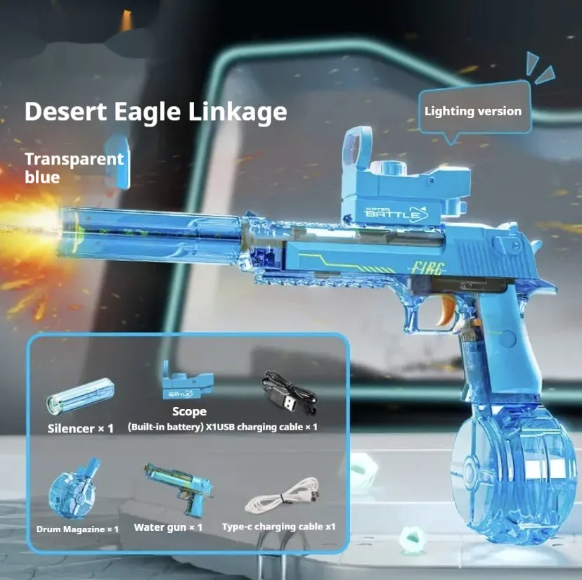 Fire light effect electric water gun with continuous spray, blue colour option, plastic toy for teenagers