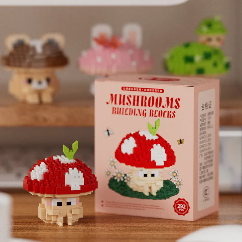 Mushroom micro particle building blocks cartoon doll ornaments, plastic small particle blocks, 6 colour options