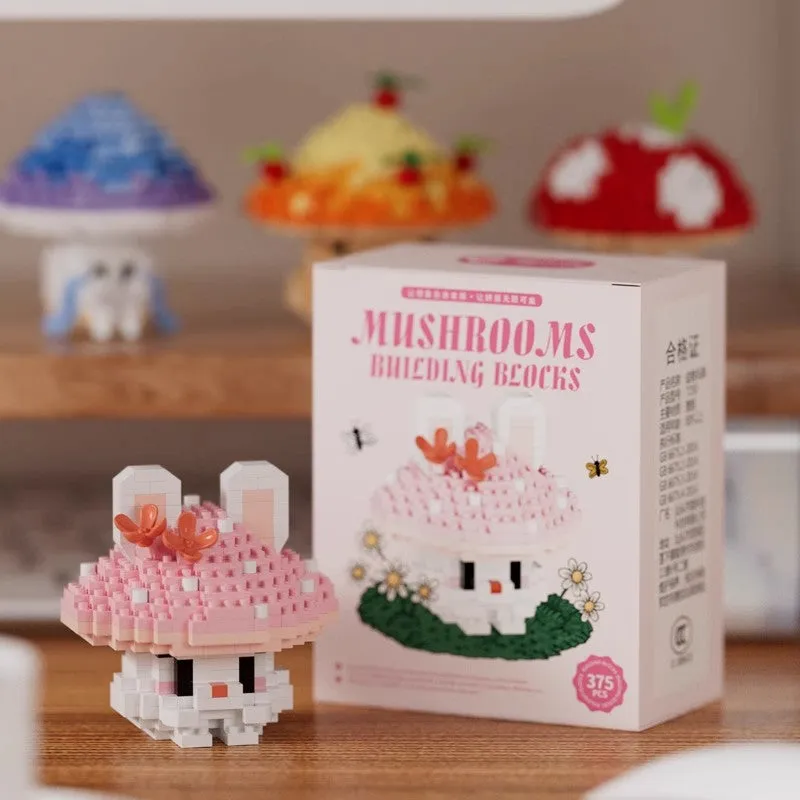 Mushroom micro particle building blocks cartoon doll ornaments, plastic small particle blocks, 6 colour options