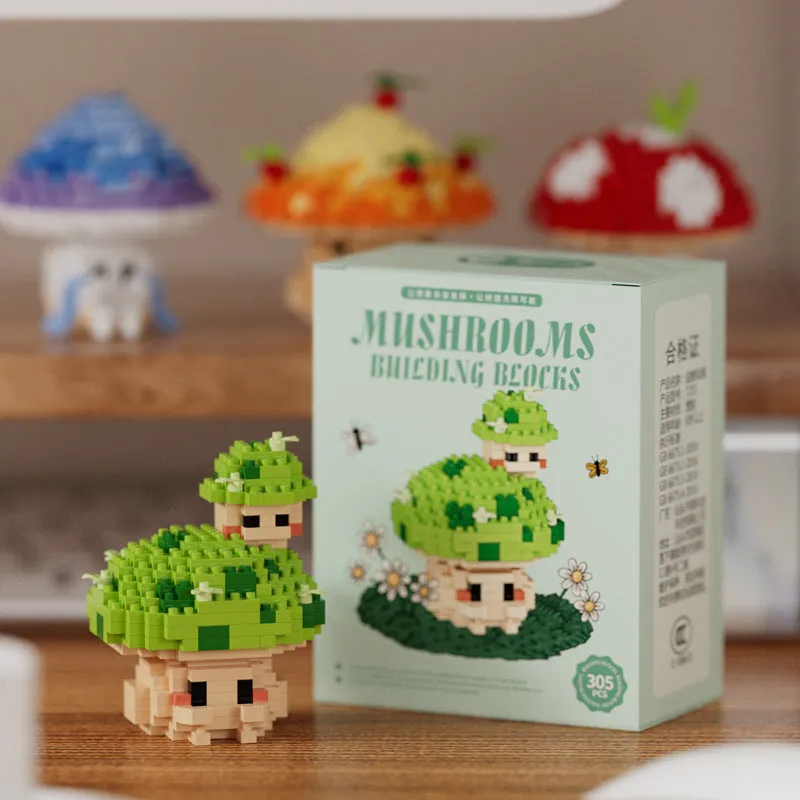 Mushroom micro particle building blocks cartoon doll ornaments, plastic small particle blocks, 6 colour options