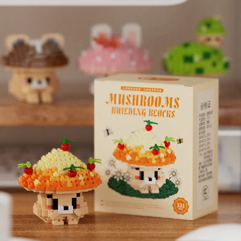 Mushroom micro particle building blocks cartoon doll ornaments, plastic small particle blocks, 6 colour options