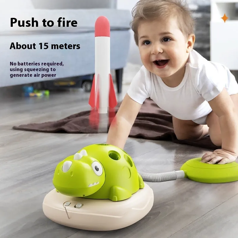 Three-in-one dinosaur exercise machine toy set for children aged 3-6 with ring throwing skipping rope skyrocket plastic construction