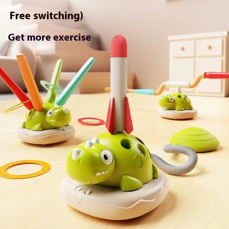 Three-in-one dinosaur exercise machine toy set for children aged 3-6 with ring throwing skipping rope skyrocket plastic construction