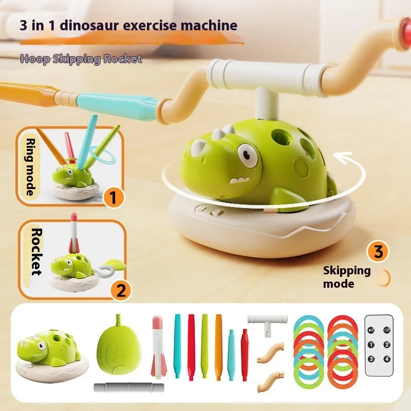 Three-in-one dinosaur exercise machine toy set for children aged 3-6 with ring throwing skipping rope skyrocket plastic construction