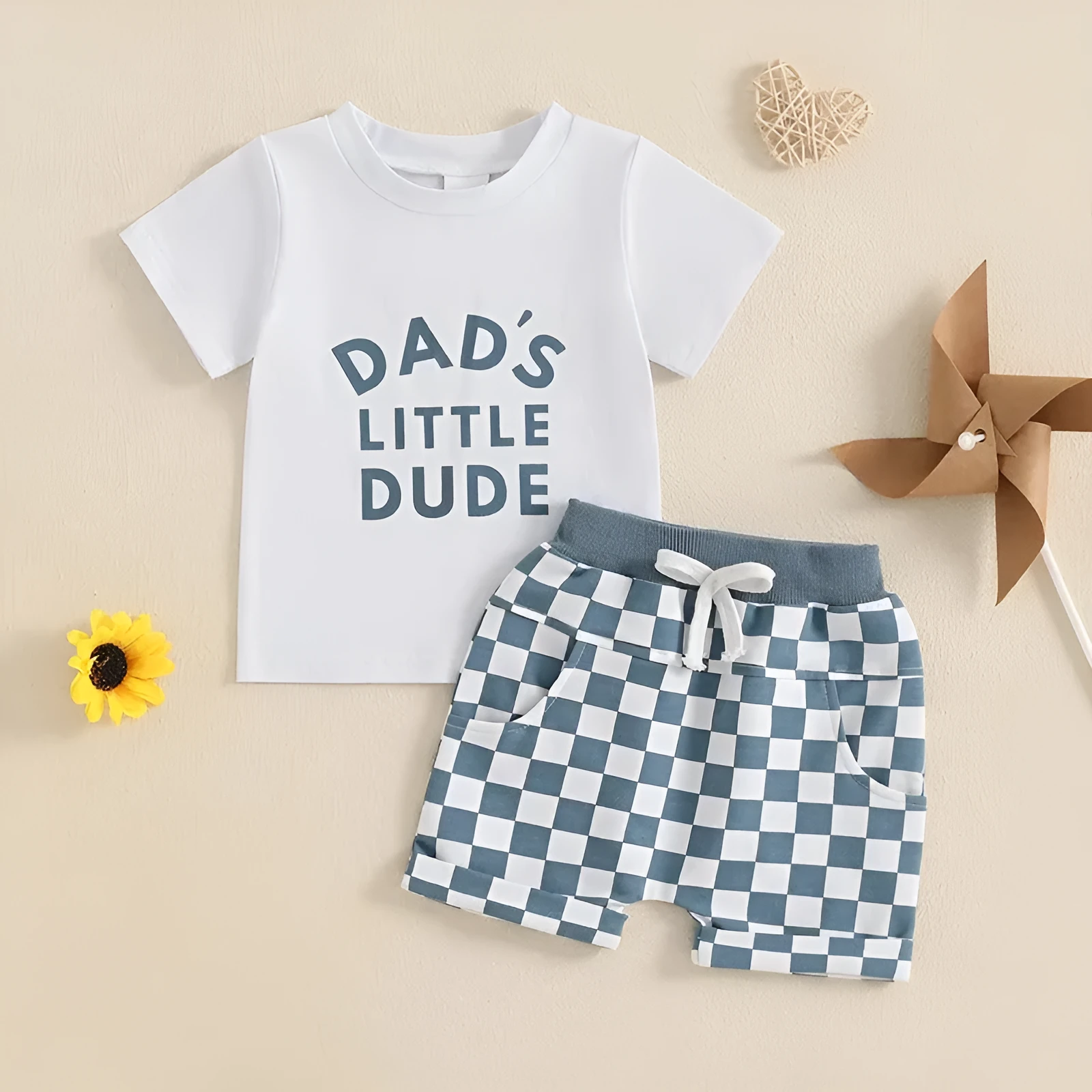Children's casual letter printed short sleeved set in cotton blend, apricot colour, blouse and pants