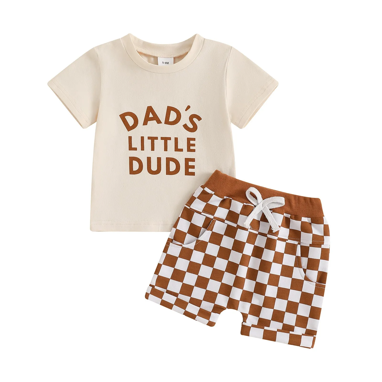 Children's casual letter printed short sleeved set in cotton blend, apricot colour, blouse and pants