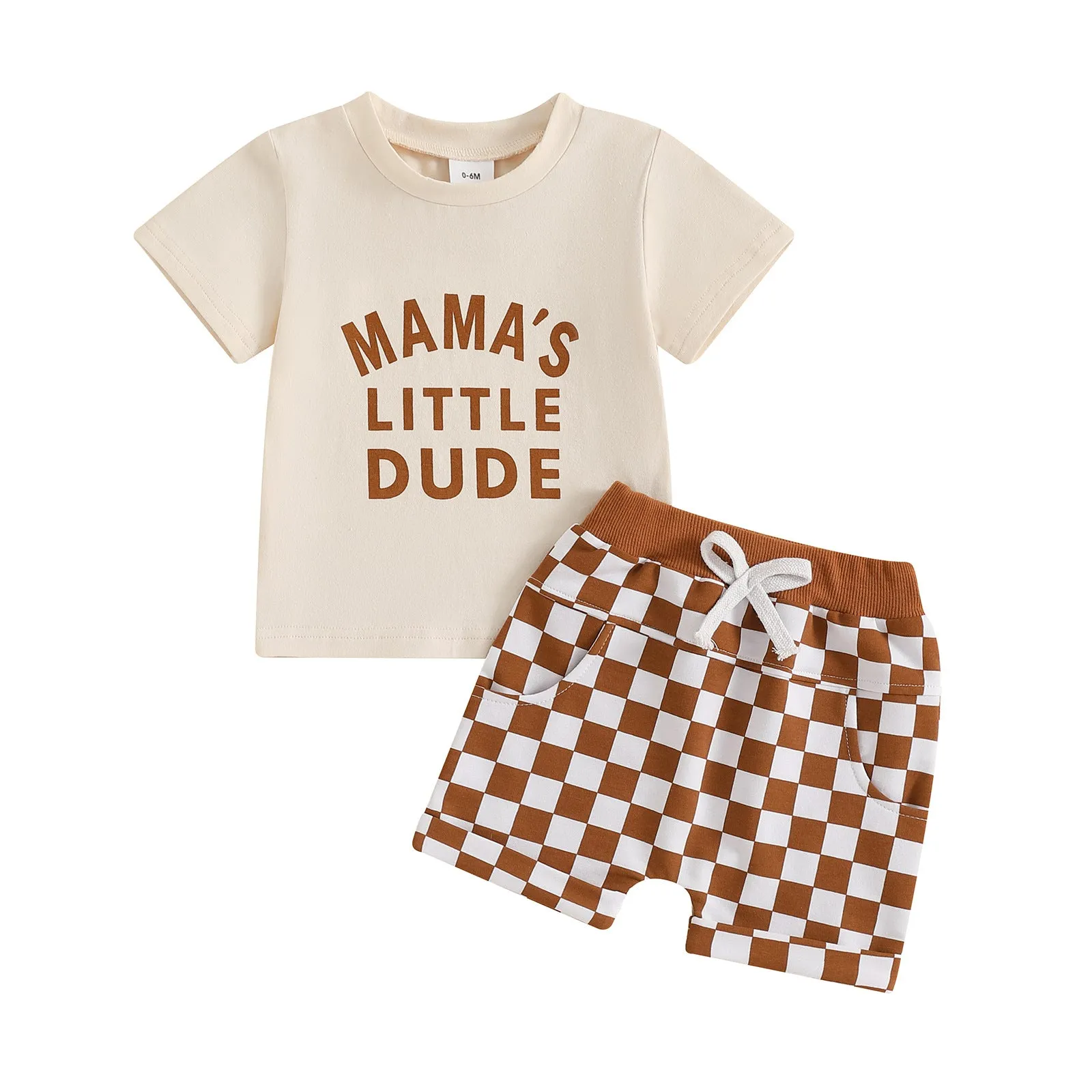 Children's casual letter printed short sleeved set in cotton blend, apricot colour, blouse and pants