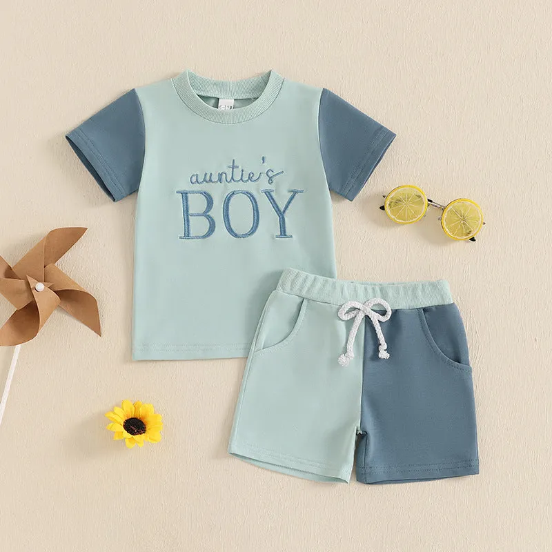 Children's cotton colour matching letters two-piece set shirt and pants pink blue sizes 6-12M to 3-4Y