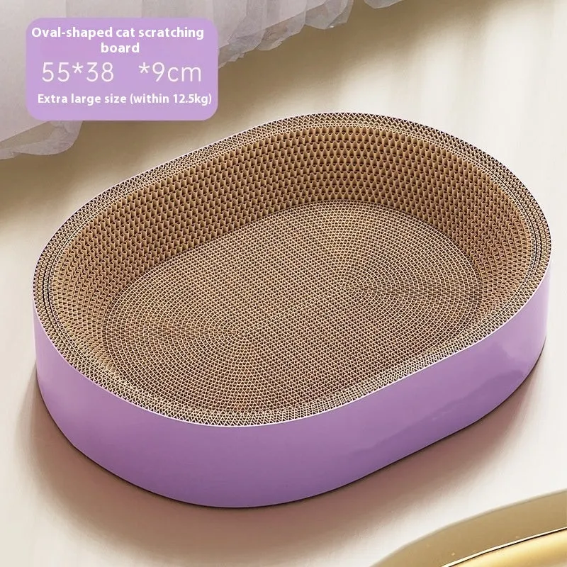 Green oval corrugated paper cat scratch board and nest measuring 55 cm in diameter